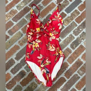 Old Navy Red Floral Twist-Front One-Piece Swimsuit
